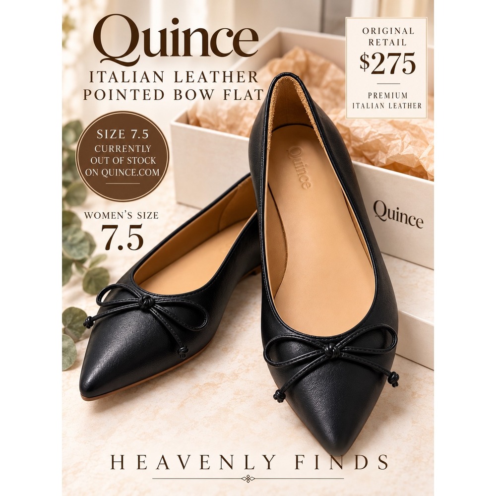 Quince Italian Leather Pointed Toe Bow Ballet Flats Black 7.5 NIB Balletcore